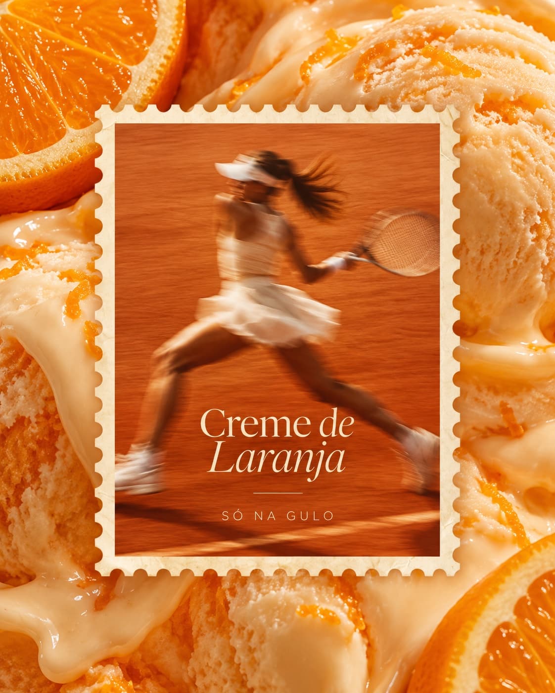 Imagem editorial do sabor creme de laranja Gulo com pessoa em movimento